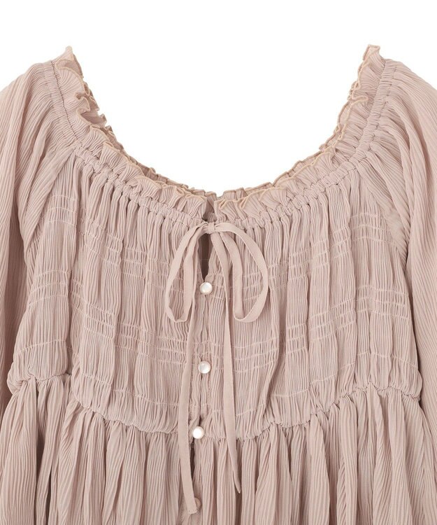 earth music&ecology 【2WAY】シャーリングフリルオフショルブラウス Pink Beige