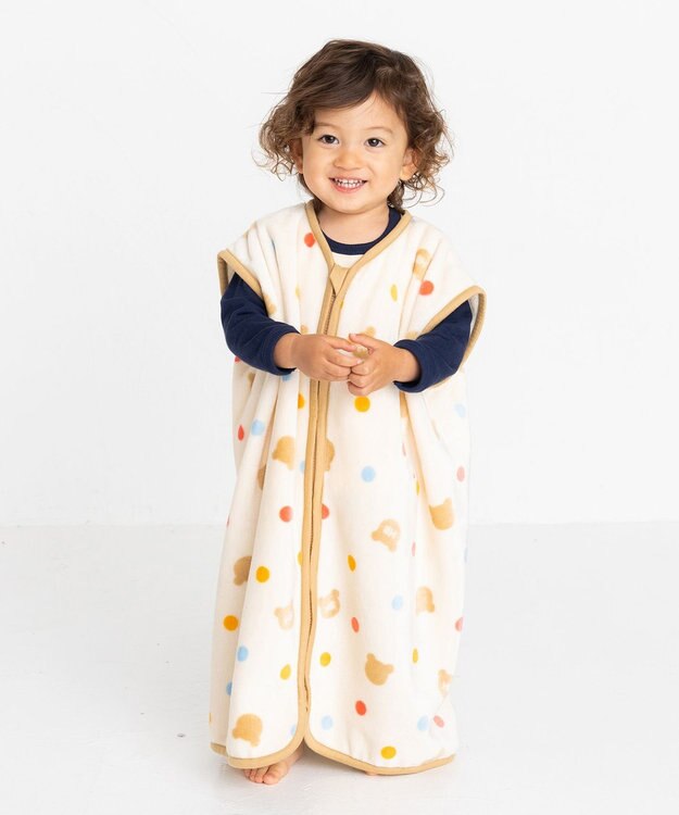 MIKI HOUSE HOT BISCUITS 総柄 フリーススリーパー アイボリー