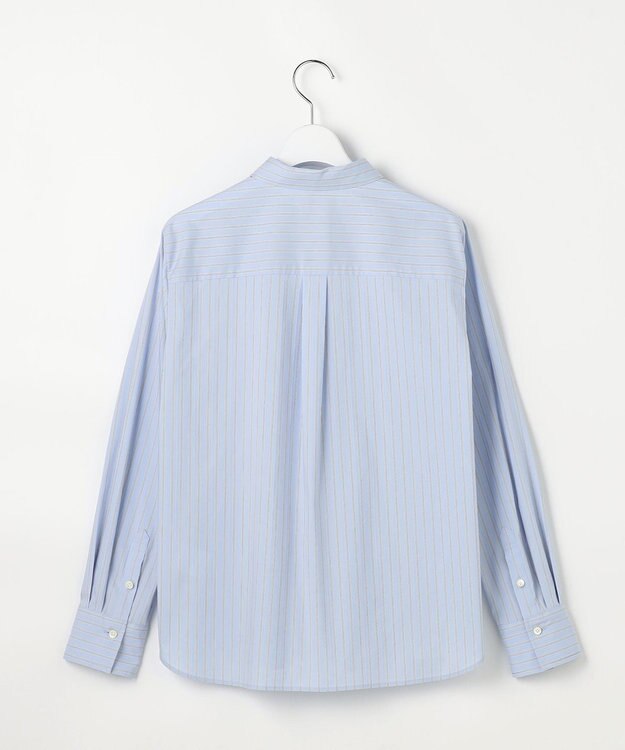 J.PRESS LADIES BEZコットンナイロン ストライプ シャツカラー ブラウス サックス×ホワイト×ベージュ系