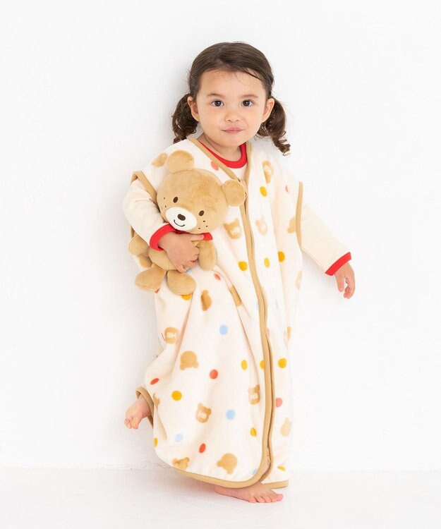 MIKI HOUSE HOT BISCUITS 総柄 フリーススリーパー アイボリー