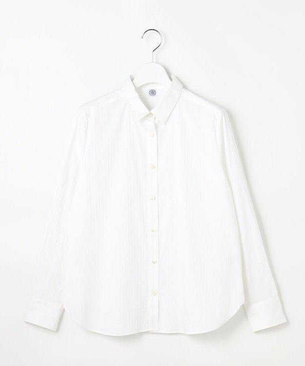 J.PRESS LADIES BEZコットンナイロン ストライプ シャツカラー ブラウス ホワイトドビー系