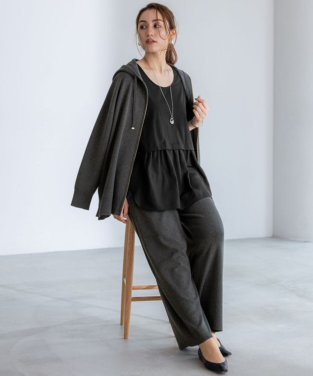 23区 L 【Lサイズ限定/洗える】ヴィスコースストレッチ ニット パーカー グレー系