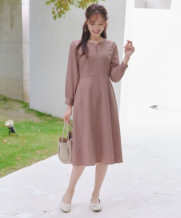 Tiaclasse 【セレモニー・XSサイズ追加・新色追加】ハートネックくるみ釦ワンピース ピンク