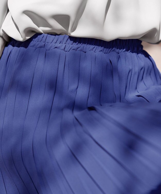 Tiaclasse L 【洗える/ウエストゴム】 ジョーゼットプリーツスカート ブルー