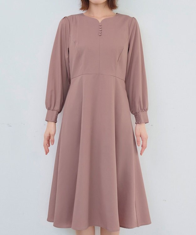 Tiaclasse 【セレモニー・XSサイズ追加・新色追加】ハートネックくるみ釦ワンピース ピンク