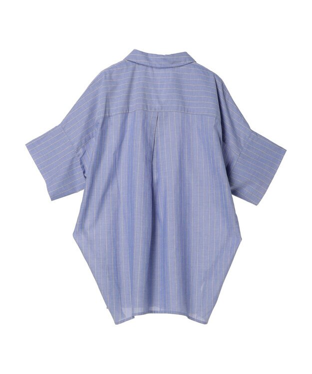 Green Parks 綿麻混スキッパーシャツ Stripe Sax