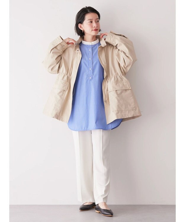 AMERICAN HOLIC イージーケアバンドカラーシャツチュニック Stripe