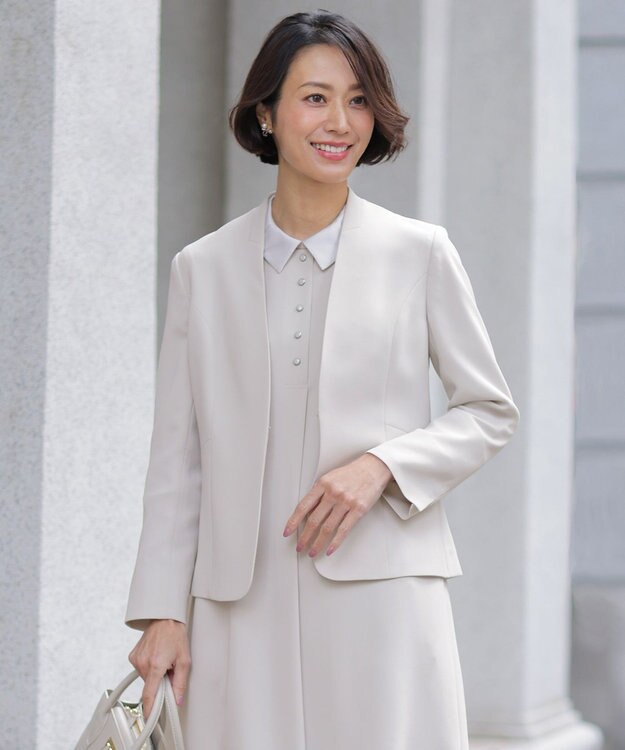 J.PRESS LADIES 【セットアップ対応】セラテリーダブルクロス ノーカラー ジャケット グレージュ系