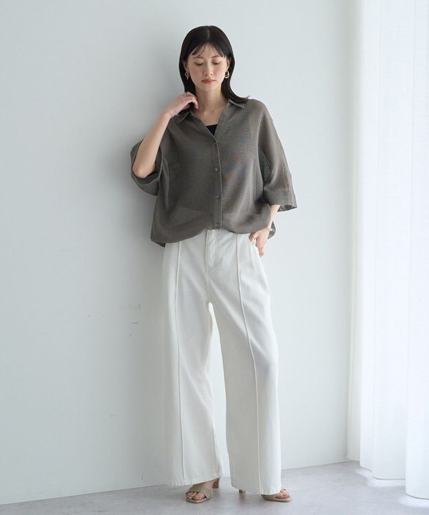 YECCA VECCA 　裾ドロストメッシュシャツ Gray Mixture