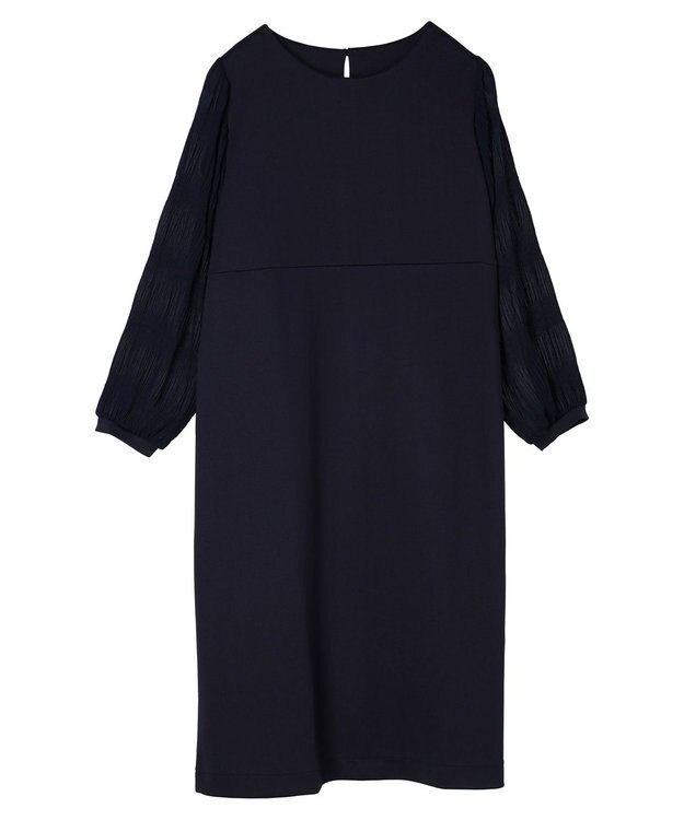 Green Parks マジョリカ袖ドッキングワンピース Dark Navy