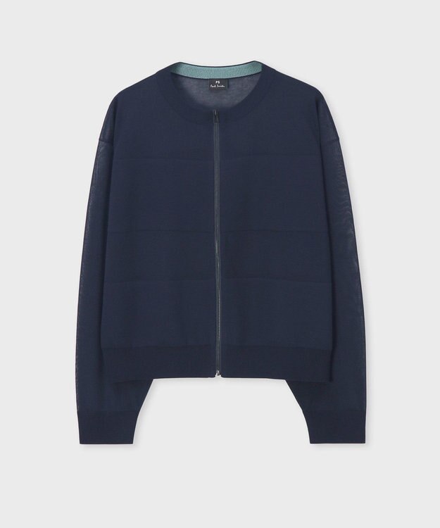 Paul Smith 【洗える】シアーボーダー ジップアップ カーディガン ネイビー