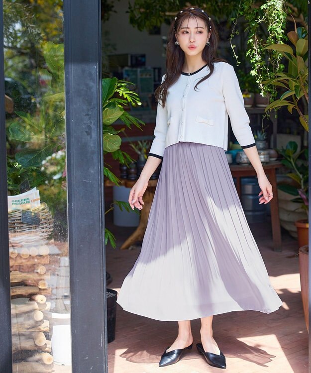 Tiaclasse L 【洗える/ウエストゴム】 ジョーゼットプリーツスカート グレー