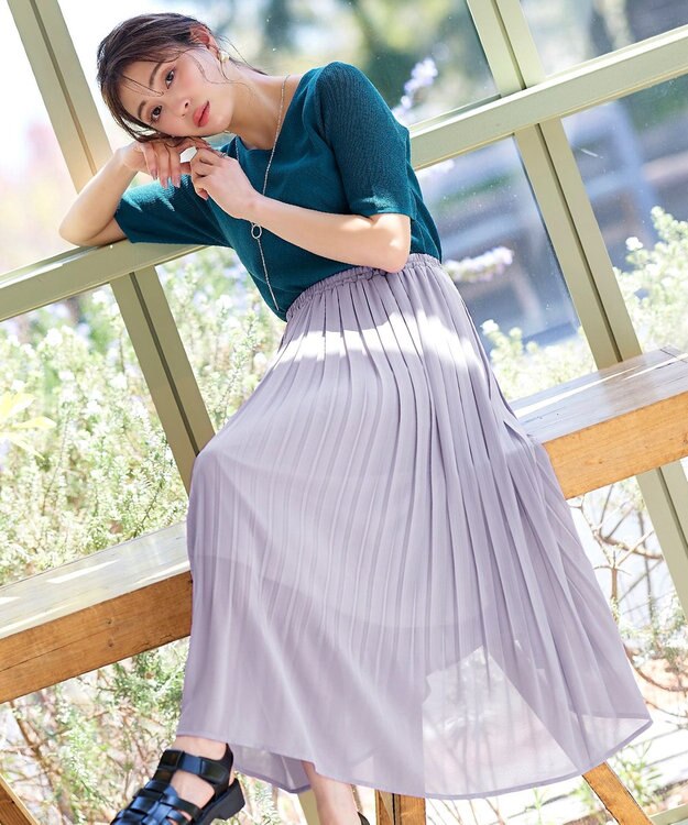 Tiaclasse L 【洗える/ウエストゴム】 ジョーゼットプリーツスカート グレー