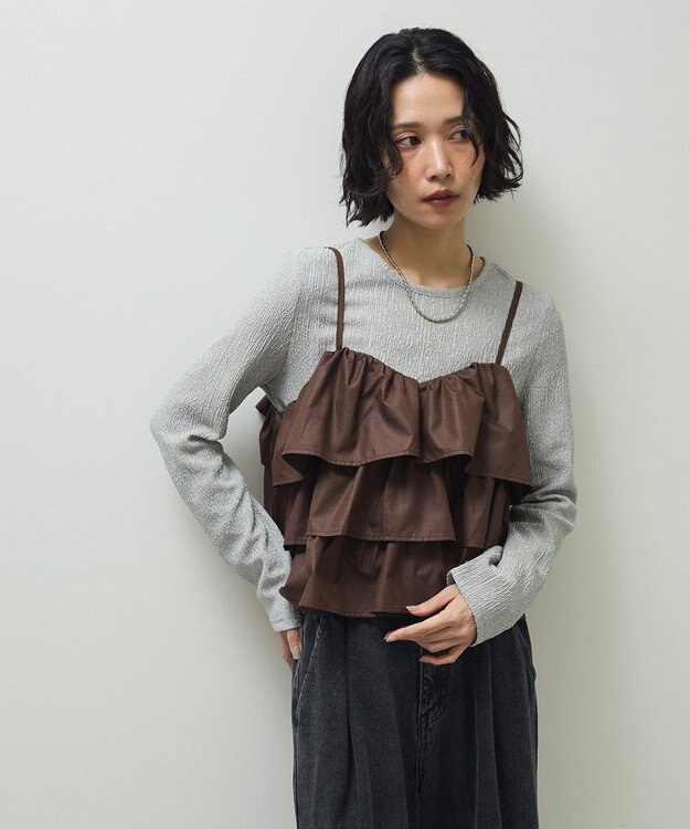 Green Parks ・ＳＵＧＡＲ　ＳＰＯＯＮ　レザーライクティアードキャミ Brown