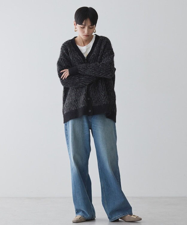 AMERICAN HOLIC アニマル柄Ｖネックニットカーディガン Gray Mixture