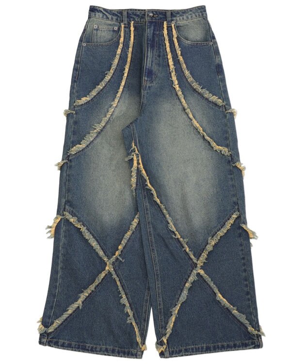 WEGO 【ユニセックス着用ITEM】フリンジデニムパンツ 柄1