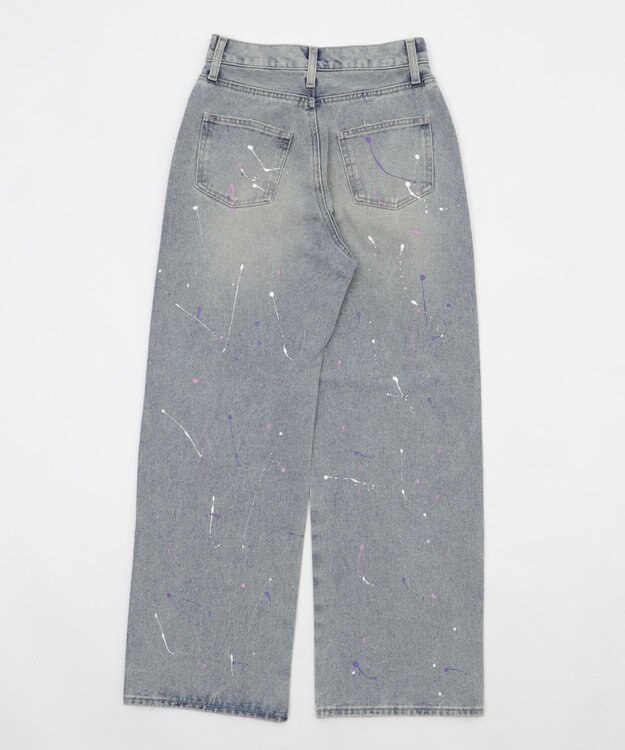 WEGO ペイントストレートデニムパンツ デニム淡加工色