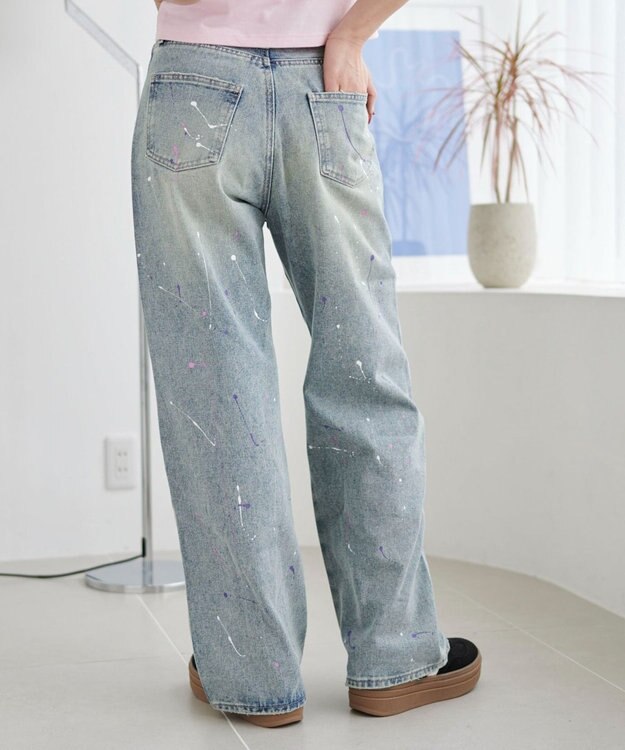 WEGO ペイントストレートデニムパンツ デニム淡加工色