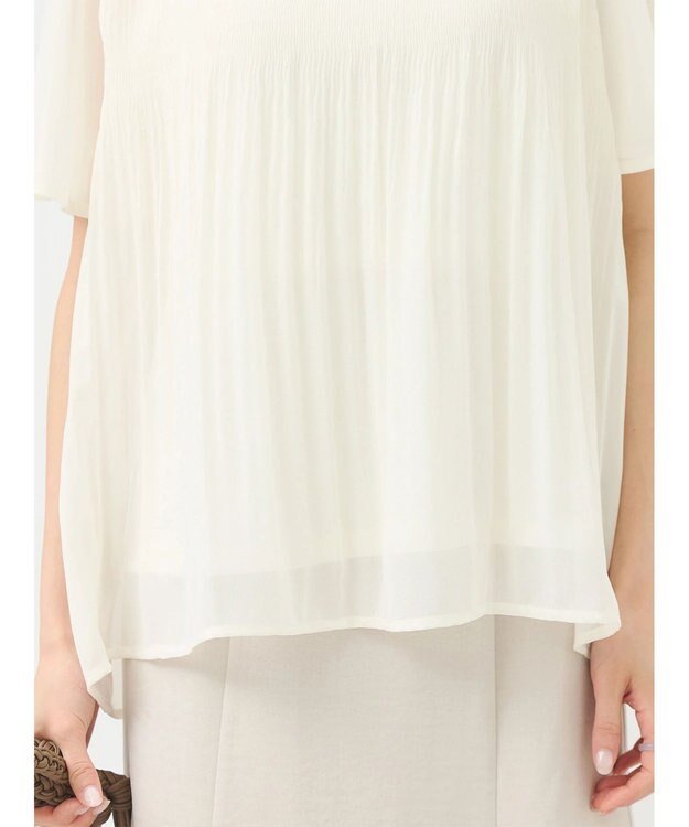 earth music&ecology マジョリカプリーツ半袖ブラウス Ivory