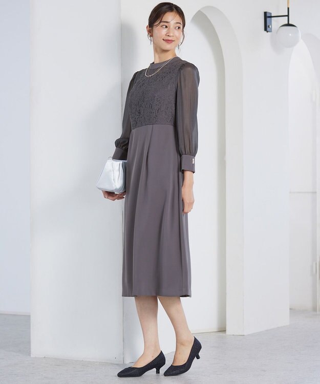 ANY SIS 【洗える】Nobleコンビ ドレス スレート