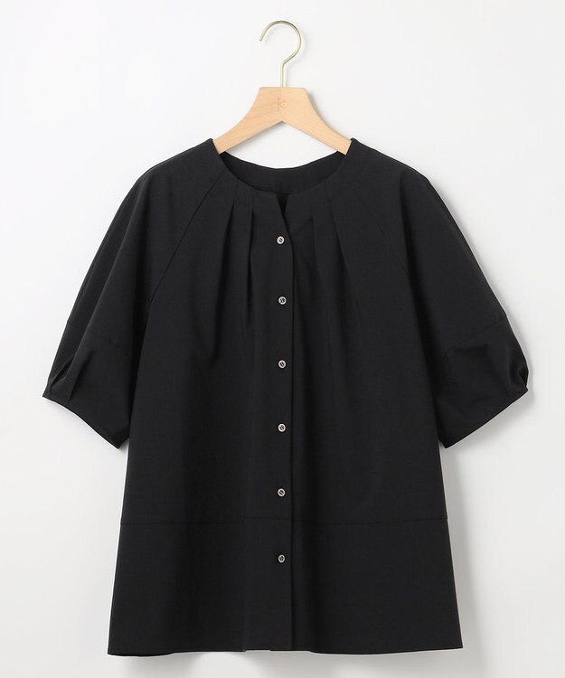 組曲 【先行予約・前後着用可】ソフトサッカーラグランスリーブ ブラウス ブラック系