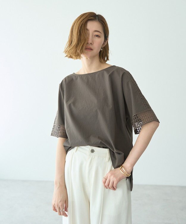 YECCA VECCA レースMIXドルマンブラウス Charcoal Gray