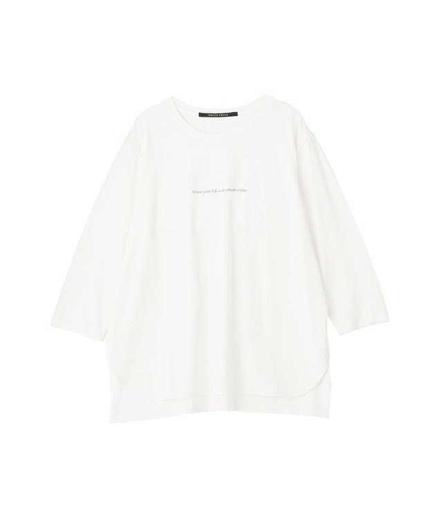 YECCA VECCA ラウンドヘム7分袖ロゴTee Off White