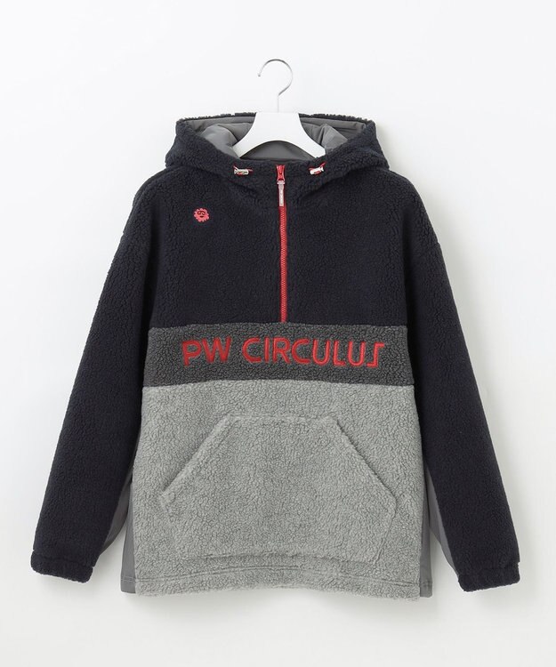 PW CIRCULUS 【MEN】【撥水/防風】ボア ハーフジップ フーデッド プルオーバー ネイビー系
