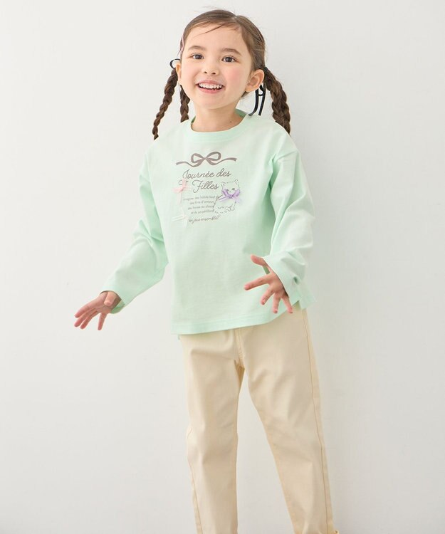 ANY KIDS 【綿100%】ロゴプリント 長袖Tシャツ ミント