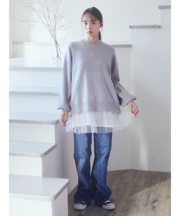 earth music&ecology アンチピリングバックスリットプルオーバー Light Gray Mixture