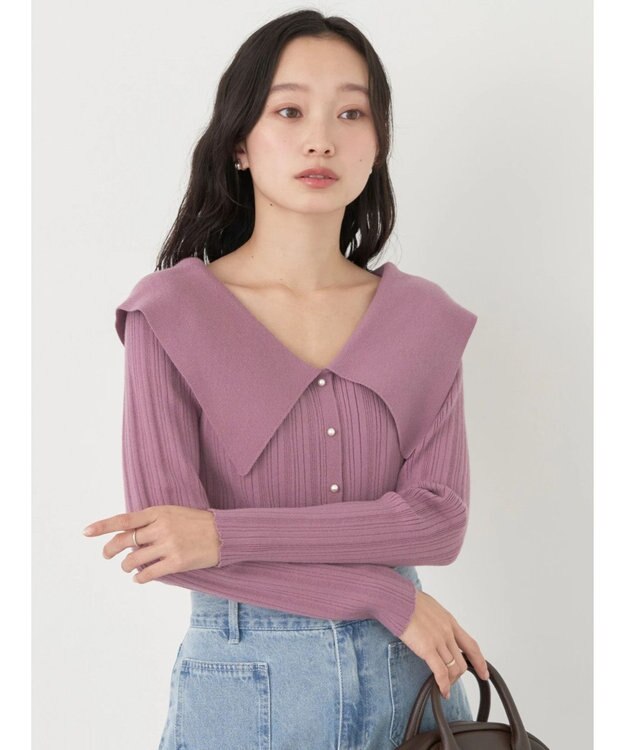 earth music&ecology ２ｗａｙビッグカラーニットプルオーバー Pink