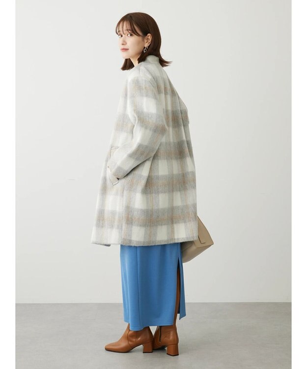 Green Parks コクーンシルエットチェックシャギーコート Gray