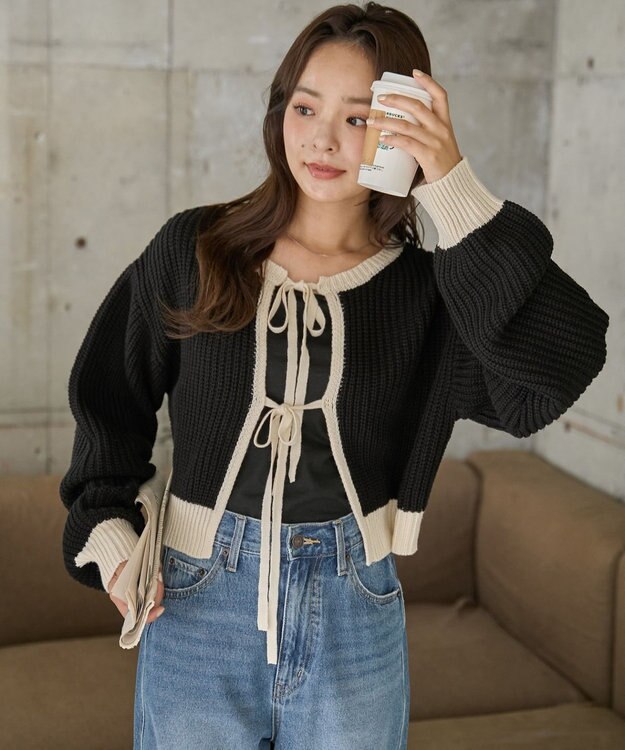 WEGO 【2024年秋冬新色カラー追加★】リボン2WAYカーデ ブラックその他