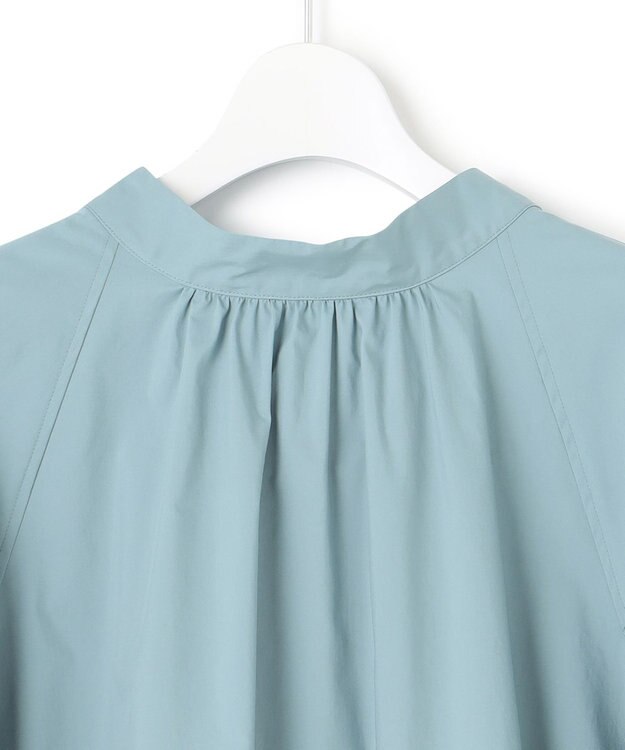 23区 L 【一部店舗限定/洗える】ハイカウントウェザーストレッチ ボウタイ付き ランタンスリーブ ブラウス ターコイズブルー系