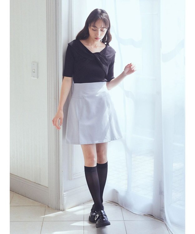 earth music&ecology フロントクロスリブニットプルオーバー Black