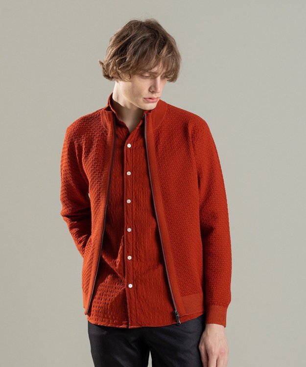 JOSEPH HOMME ヴィスコースリンクスジャガード　ジップアップ　カーディ ライトオレンジ系