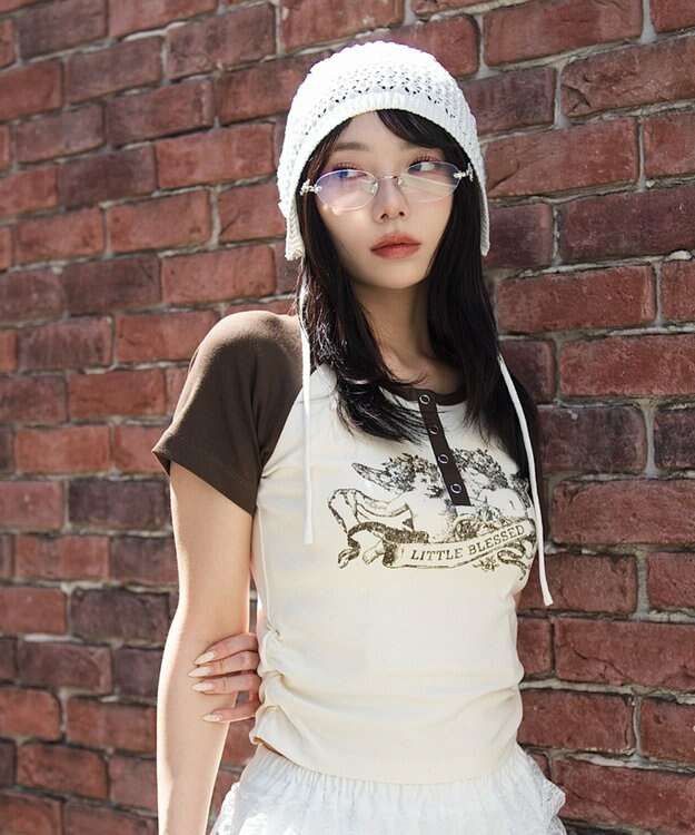 WEGO グラフィックラグランヘンリーネックT 柄3