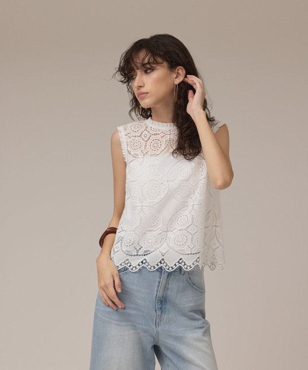 GRACE CONTINENTAL サークルレースノースリーブトップ ホワイト