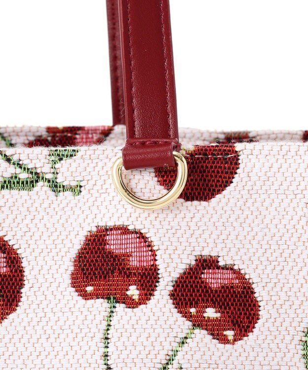 Maison de FLEUR チェリー柄ゴブランスクエアトートバッグ Red