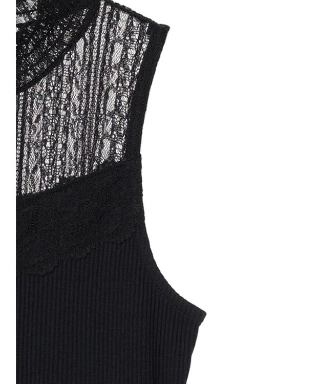 earth music&ecology レースドッキングタンクトップ Black