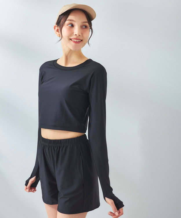 OP／FILA 【Ocean Pacific】カップ付きラッシュガード　水着3点セット ブラック