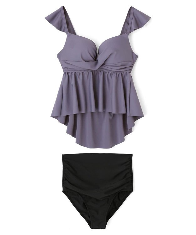 San-ai Resort（三愛水着楽園） WEB限定商品　ワコール共同開発、ノンワイヤーなのにぷっくり美胸を作る【ダブルアップ】　フレアビスチェビキニ M1/M2/L1 ブルー×ブラック