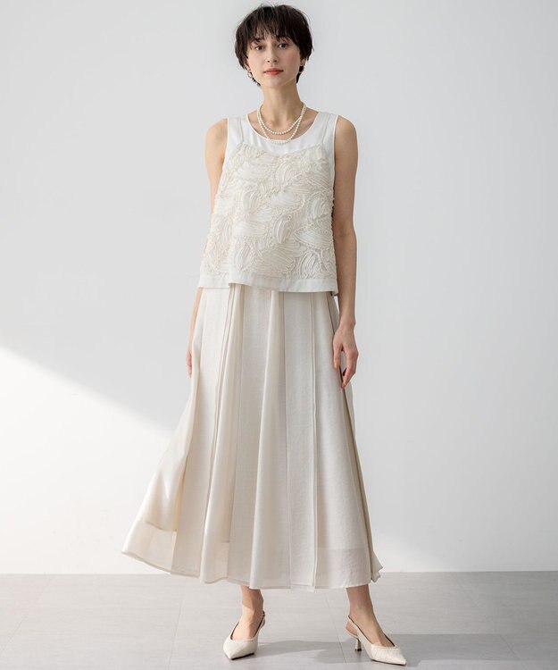 23区 L 【好評につき追加生産/洗える】リボンエンブロイダリー キャミソール ベージュ系