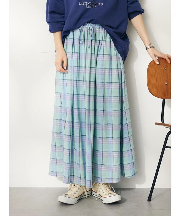 CRAFT STANDARD BOUTIQUE チェックギャザーロングスカート Mint