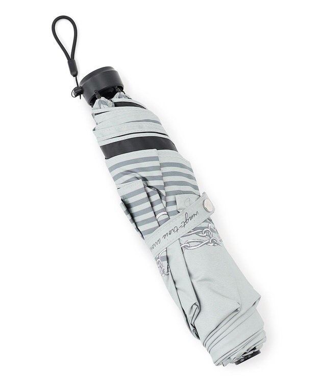 23区 【晴雨兼用/UVカット】ボーダーチェーン柄 折り畳み傘 ライトグレー系