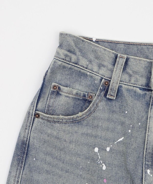 WEGO ペイントストレートデニムパンツ デニム淡加工色