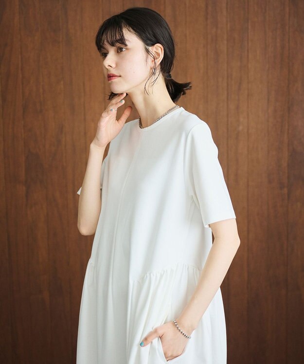 #Newans 【洗える】コクーンシルエットロングワンピース ホワイト