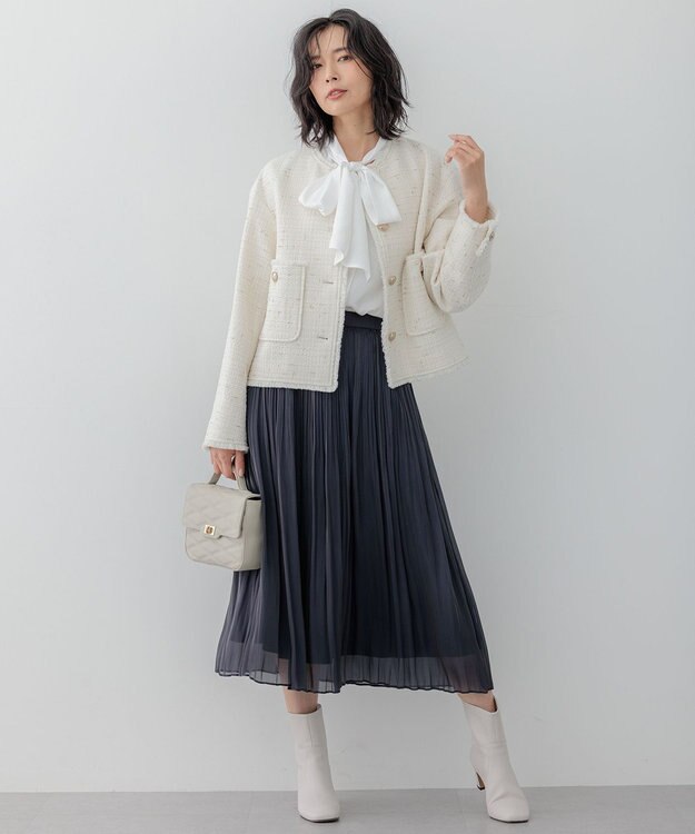 23区 【洗える】シャイニープリーツ スカート ネイビー系