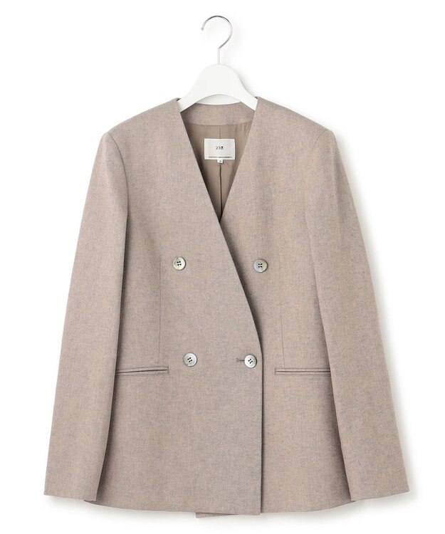 23区 L 【Oggi4月号掲載/セットアップ対応】リネン ミックスツイード ノーカラー ジャケット ベージュ系