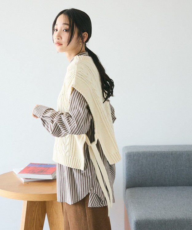 CRAFT STANDARD BOUTIQUE 洗える/2WAYケーブルニットリボンベスト Ivory